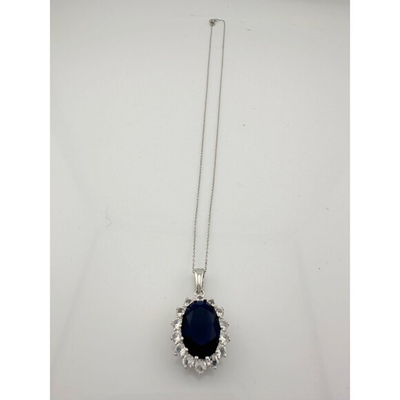 Stunning 6.40 Carat Imperial Lab Created  Blue Sapphire Pendant Necklace - Picture 11 of 16